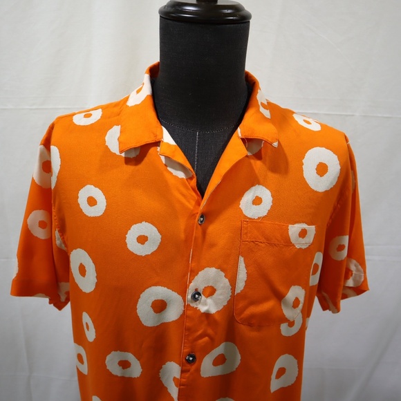 Sovereign Code Los Angeles Shirt L Orange Retro Circle Print Short Sleeve Button - Picture 2 of 5
